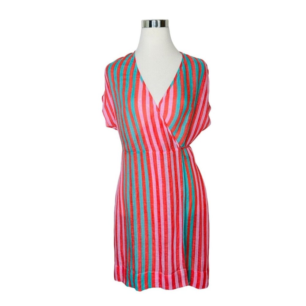 Diane Von Furstenberg linen Wrap striped Dress Size S small green pink r…